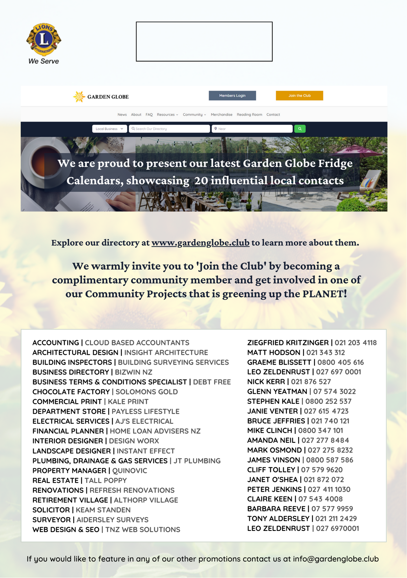 Garden Globe Regional Calendar
